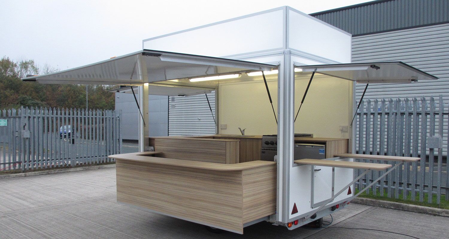 open serving area product sampling trailer