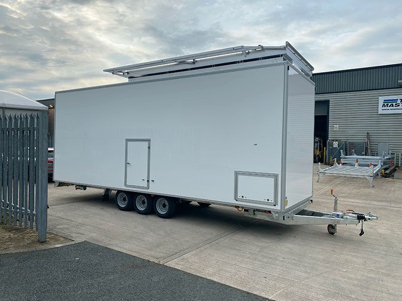 rear view with electro hydraulic handrails fitted enclosed space trailer